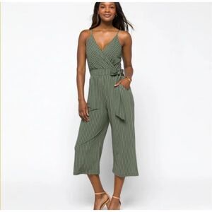 Kaileigh Rica Knit Crop Jumpsuit – Olive Green Striped (Size M)